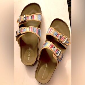 Madden Girl Sandals! foot-friendly molded sole and rainbow buckle straps 9.5M